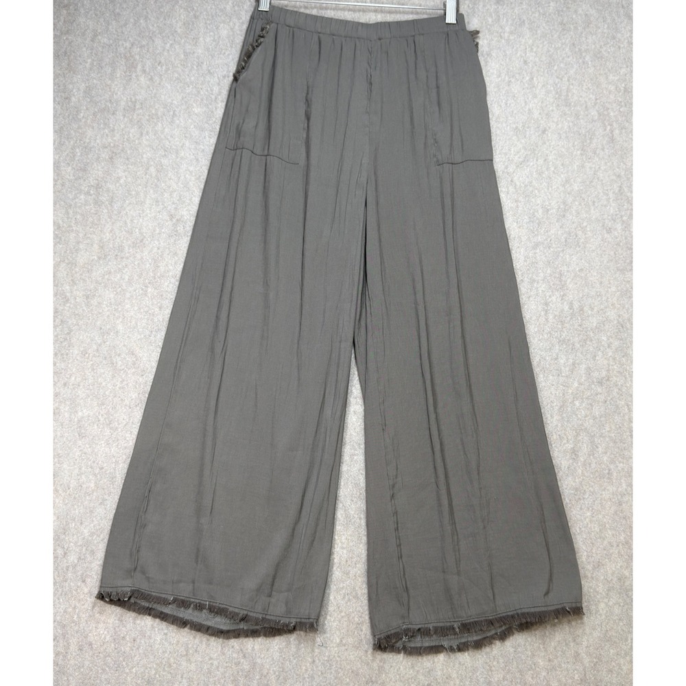 Grade & Gather Women Small Green Boho Coastal Wide Leg Raw Hem Flowy Pants
